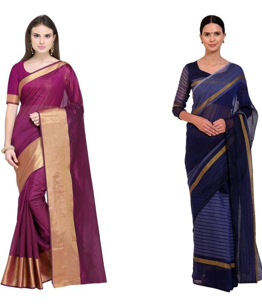     			Saadhvi Cotton Silk Printed Saree With Blouse Piece - Multicolor ( Pack of 2 )