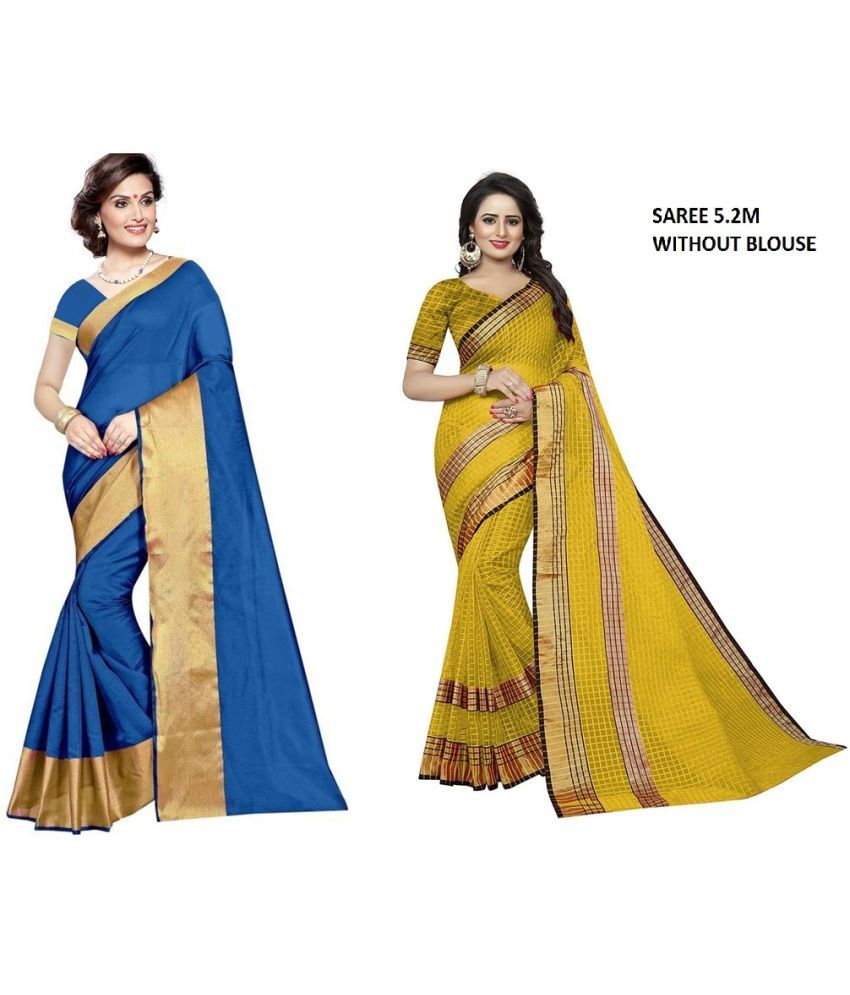     			Saadhvi Cotton Silk Printed Saree With Blouse Piece - Multicolor ( Pack of 2 )