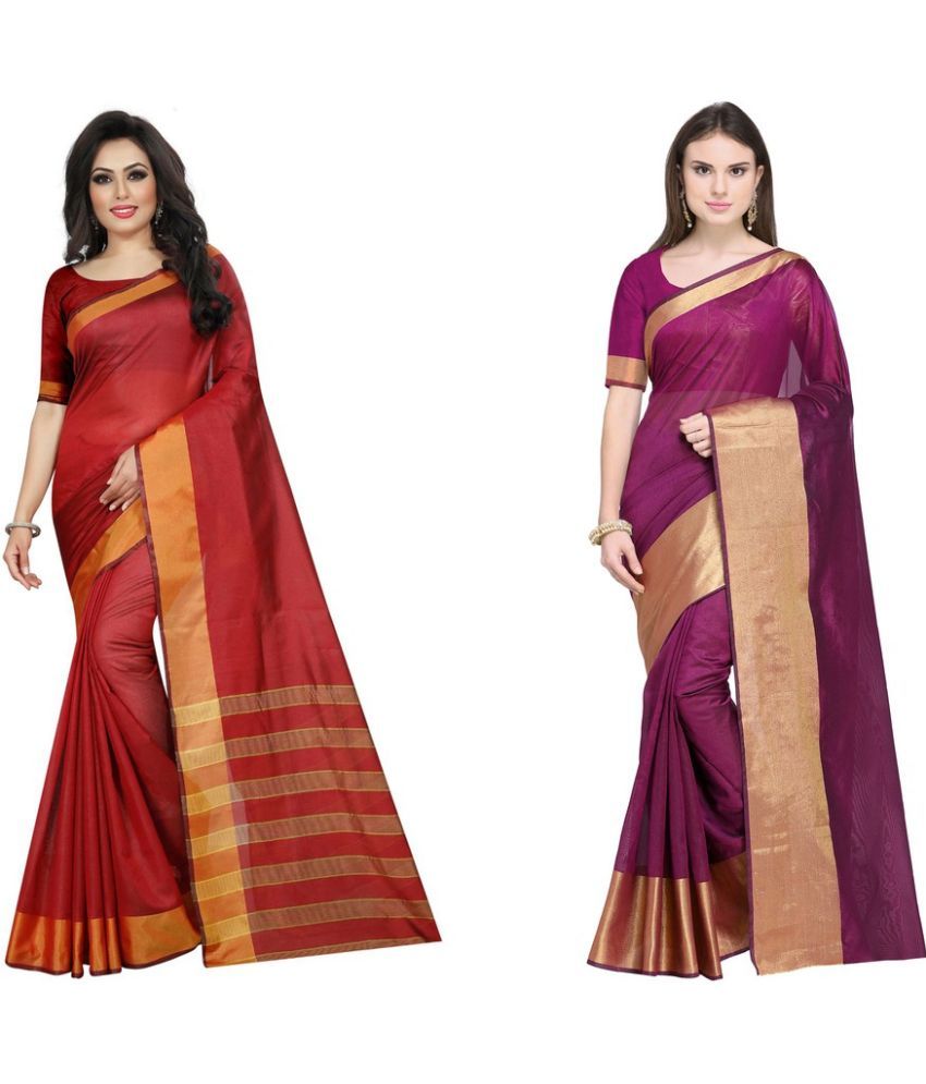     			Saadhvi Cotton Silk Printed Saree With Blouse Piece - Multicolor ( Pack of 2 )