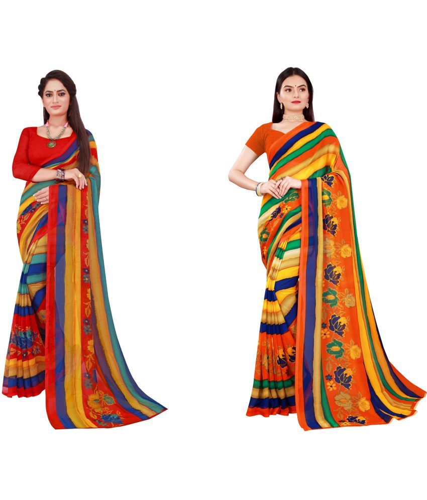     			Saadhvi Cotton Silk Printed Saree With Blouse Piece - Multicolor ( Pack of 2 )