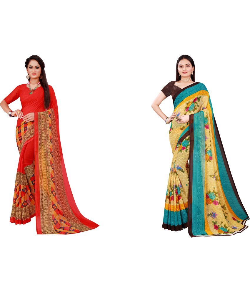     			Saadhvi Cotton Silk Printed Saree With Blouse Piece - Multicolor ( Pack of 2 )