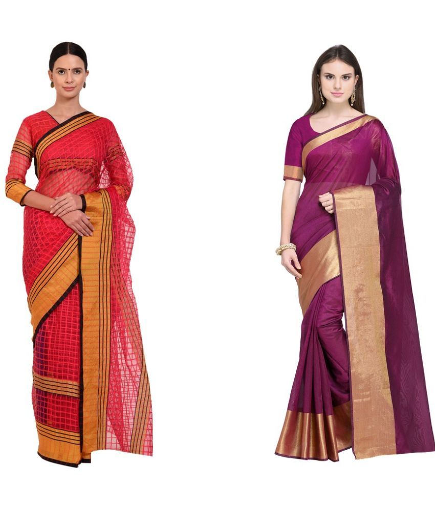     			Saadhvi Cotton Silk Printed Saree With Blouse Piece - Multicolor ( Pack of 2 )