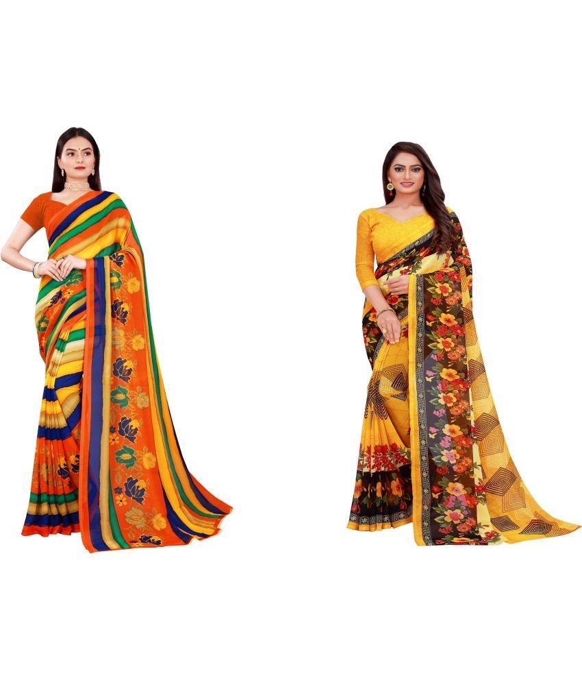     			Saadhvi Cotton Silk Printed Saree With Blouse Piece - Multicolor ( Pack of 2 )