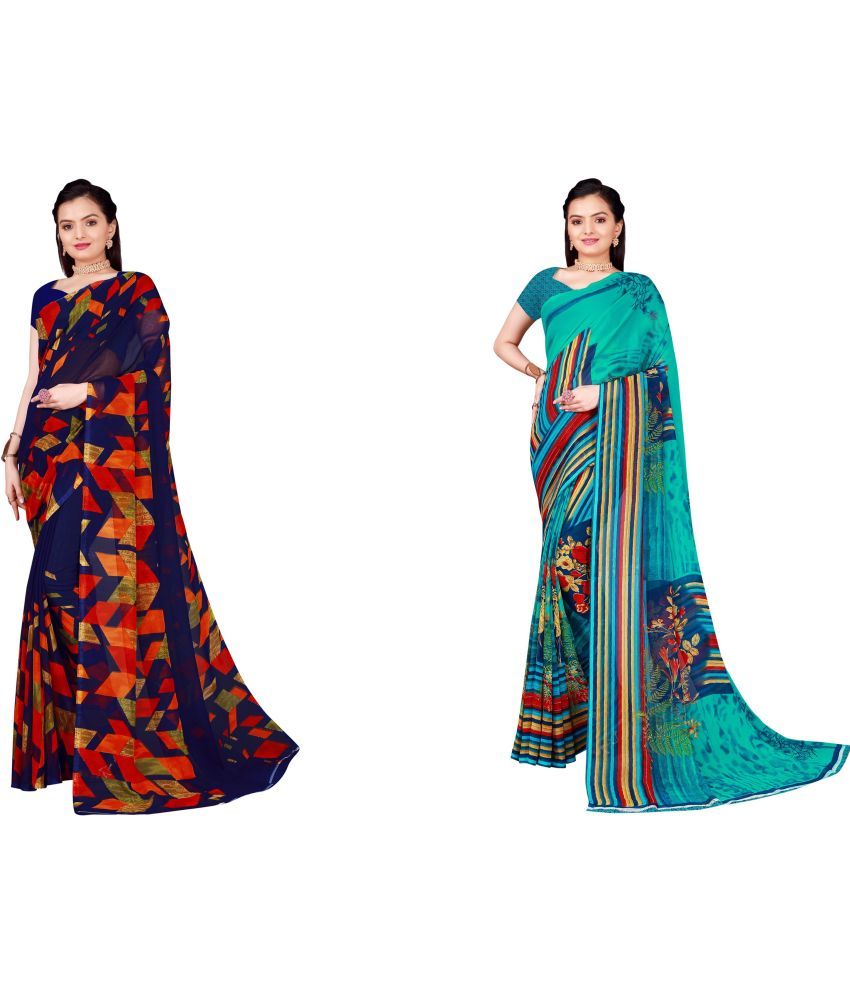     			Saadhvi Cotton Silk Printed Saree With Blouse Piece - Multicolor ( Pack of 2 )