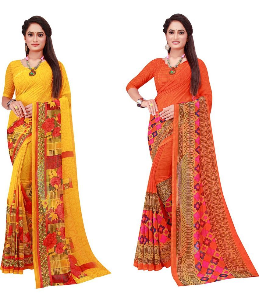     			Saadhvi Cotton Silk Printed Saree With Blouse Piece - Multicolor ( Pack of 2 )