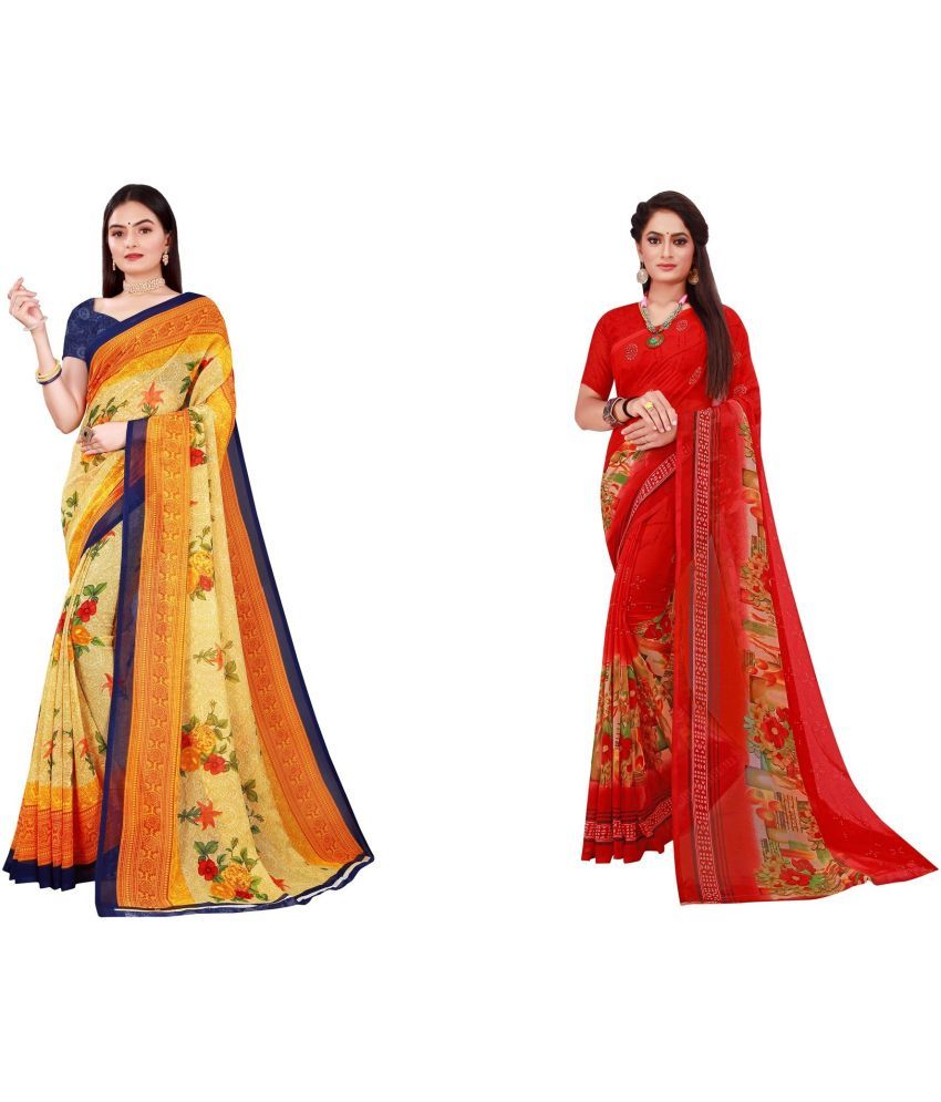     			Saadhvi Cotton Silk Printed Saree With Blouse Piece - Multicolor ( Pack of 2 )