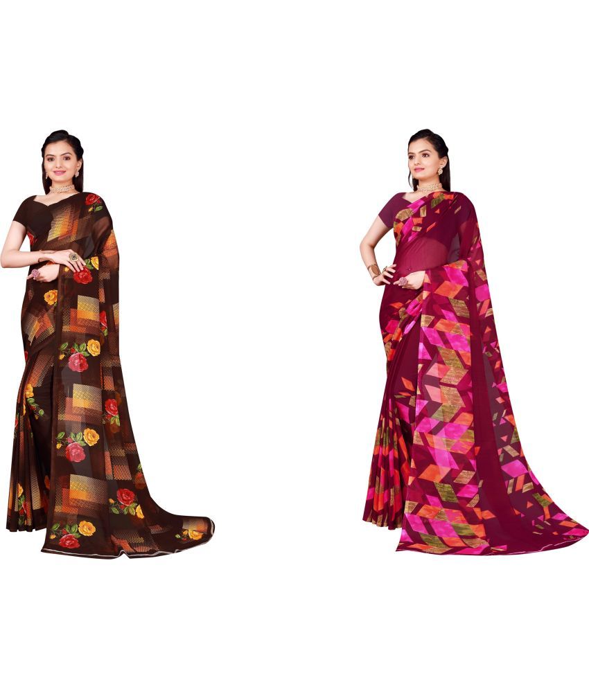     			Saadhvi Cotton Silk Printed Saree With Blouse Piece - Multicolor ( Pack of 2 )