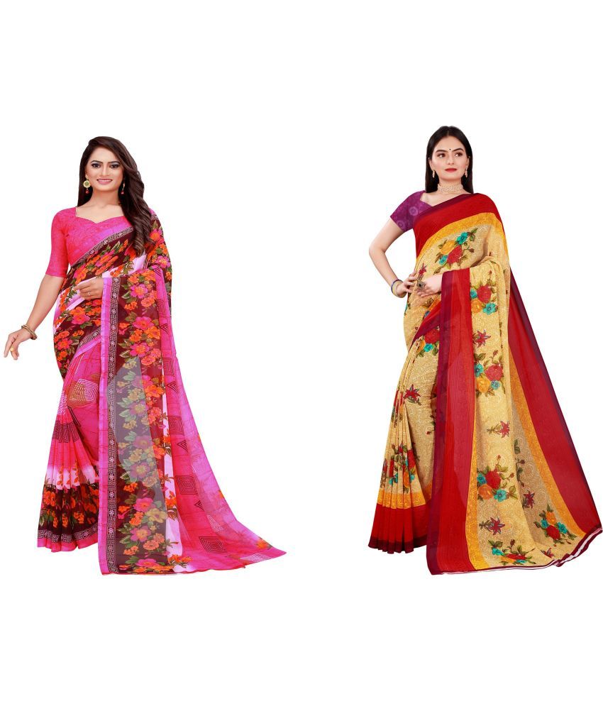     			Saadhvi Cotton Silk Printed Saree With Blouse Piece - Multicolor ( Pack of 2 )