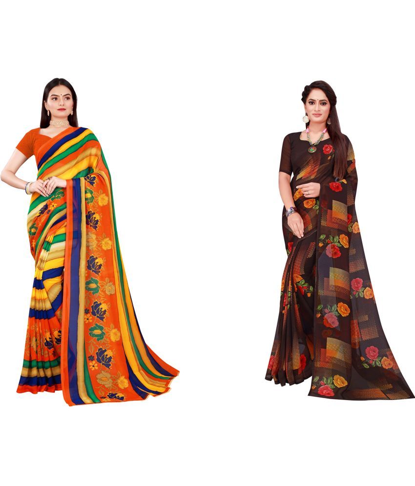     			Saadhvi Cotton Silk Printed Saree With Blouse Piece - Multicolor ( Pack of 2 )