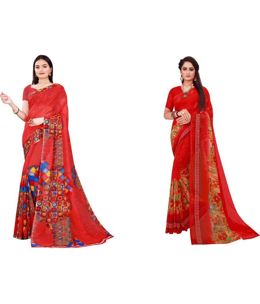     			Saadhvi Cotton Silk Printed Saree With Blouse Piece - Multicolor ( Pack of 2 )