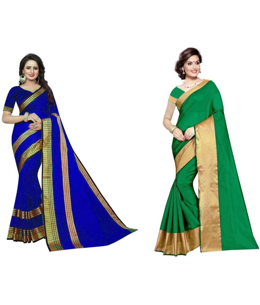     			Saadhvi Cotton Silk Printed Saree With Blouse Piece - Multicolor ( Pack of 2 )