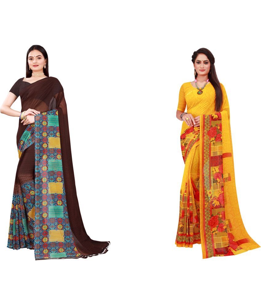     			Saadhvi Cotton Silk Printed Saree With Blouse Piece - Multicolor ( Pack of 2 )