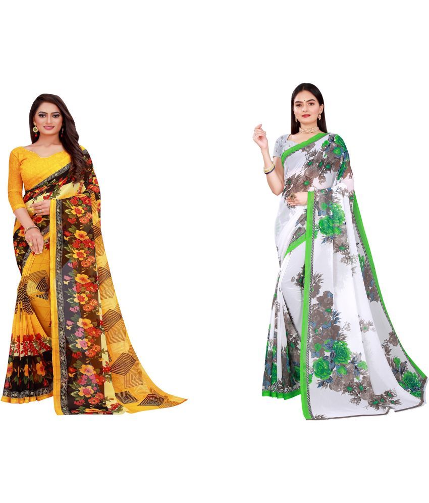     			Saadhvi Cotton Silk Printed Saree With Blouse Piece - Multicolor ( Pack of 2 )