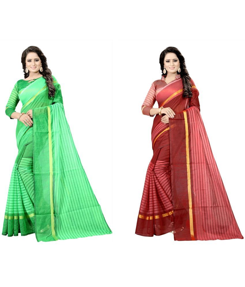     			Saadhvi Cotton Silk Printed Saree With Blouse Piece - Multicolor ( Pack of 2 )