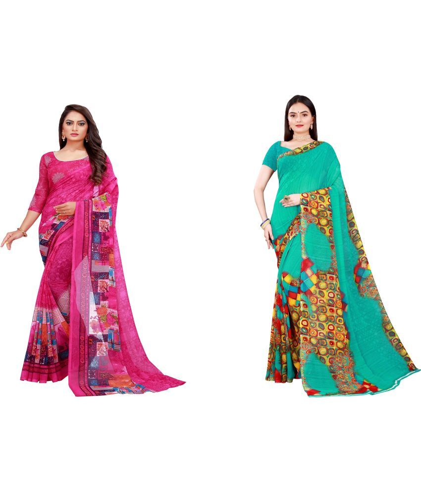     			Saadhvi Cotton Silk Printed Saree With Blouse Piece - Multicolor ( Pack of 2 )