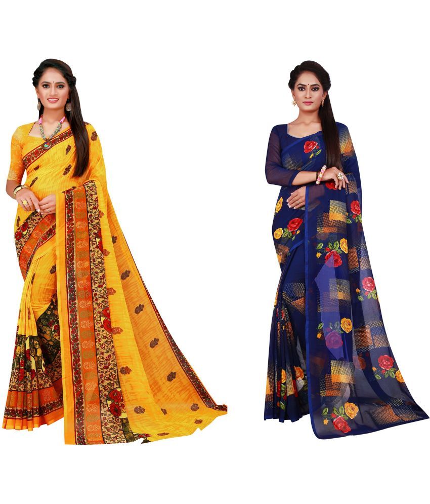     			Saadhvi Cotton Silk Printed Saree With Blouse Piece - Multicolor ( Pack of 2 )