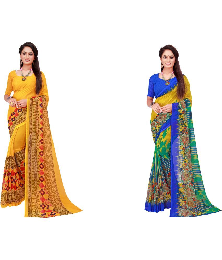     			Saadhvi Cotton Silk Printed Saree With Blouse Piece - Multicolor ( Pack of 2 )