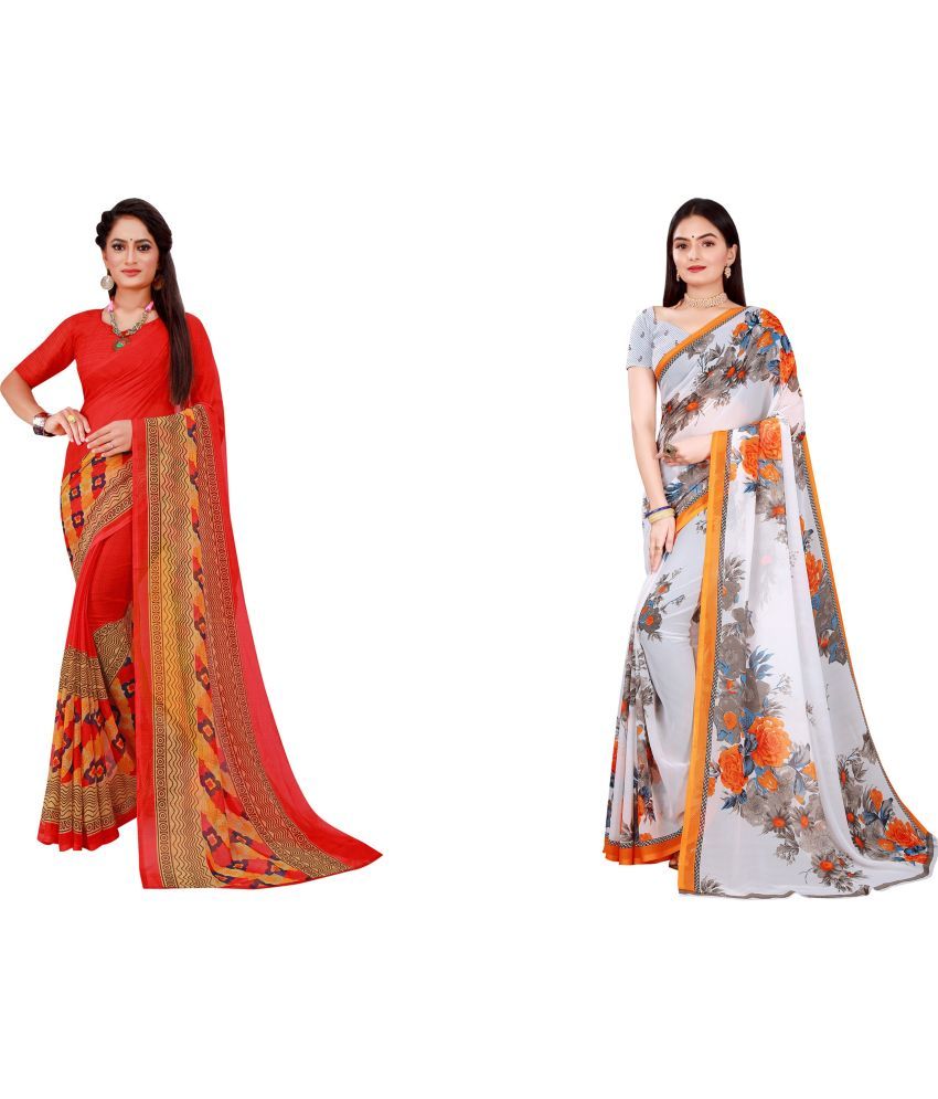     			Saadhvi Cotton Silk Printed Saree With Blouse Piece - Multicolor ( Pack of 2 )