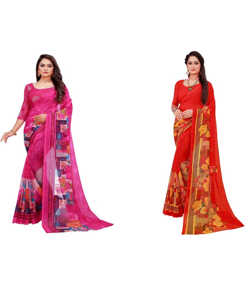     			Saadhvi Cotton Silk Printed Saree With Blouse Piece - Multicolor ( Pack of 2 )