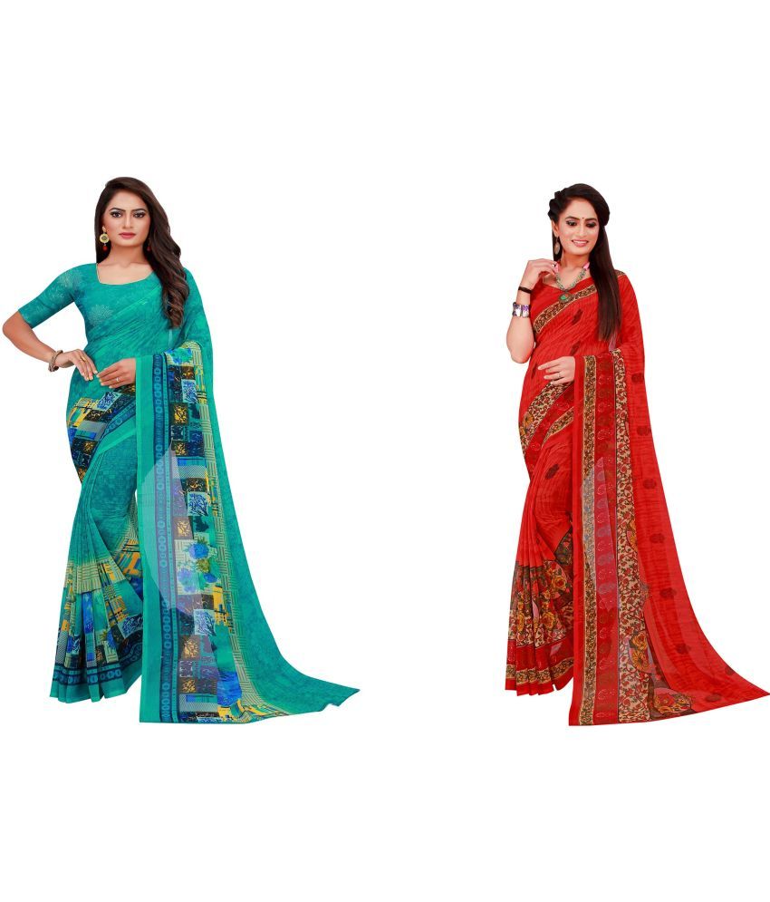     			Saadhvi Cotton Silk Printed Saree With Blouse Piece - Multicolor ( Pack of 2 )