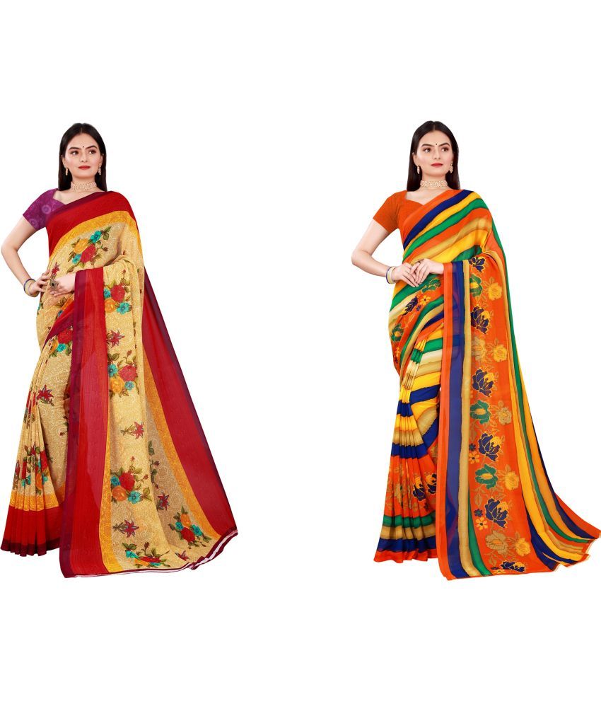     			Saadhvi Cotton Silk Printed Saree With Blouse Piece - Multicolor ( Pack of 2 )