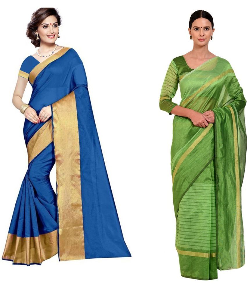     			Saadhvi Cotton Silk Printed Saree With Blouse Piece - Multicolor ( Pack of 2 )