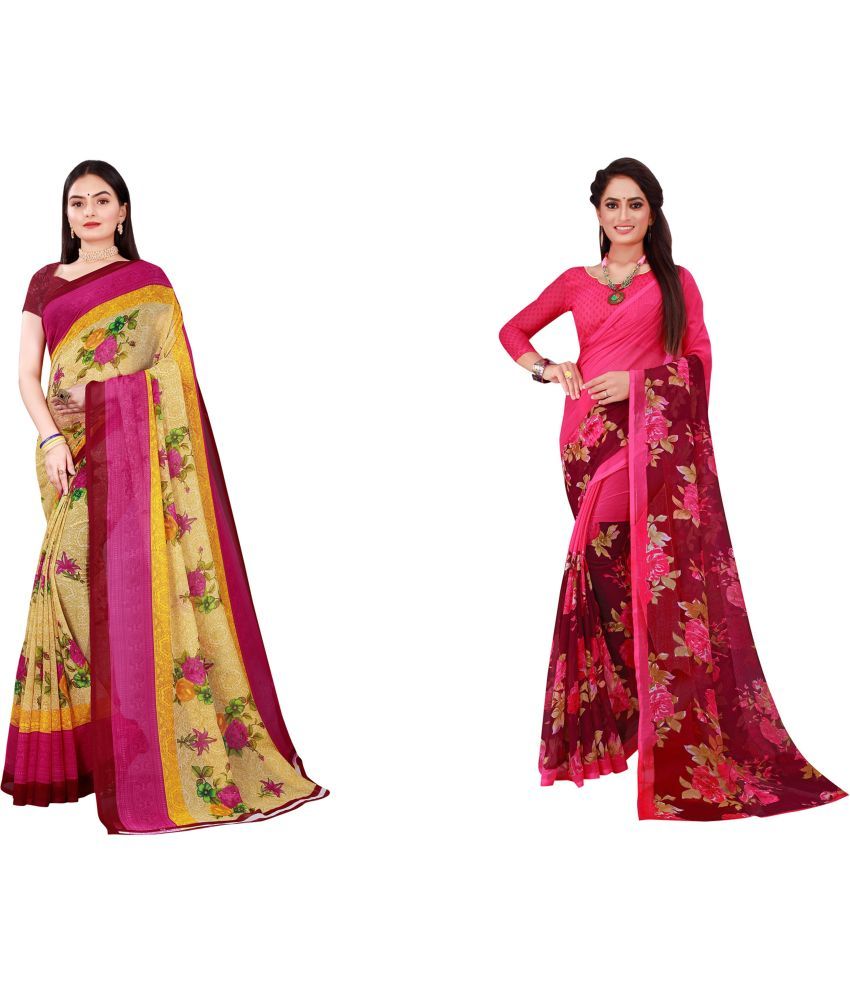     			Saadhvi Cotton Silk Printed Saree With Blouse Piece - Multicolor ( Pack of 2 )