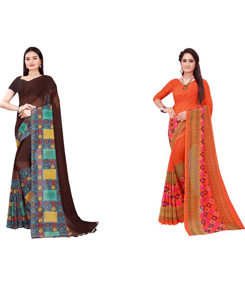     			Saadhvi Cotton Silk Printed Saree With Blouse Piece - Multicolor ( Pack of 2 )