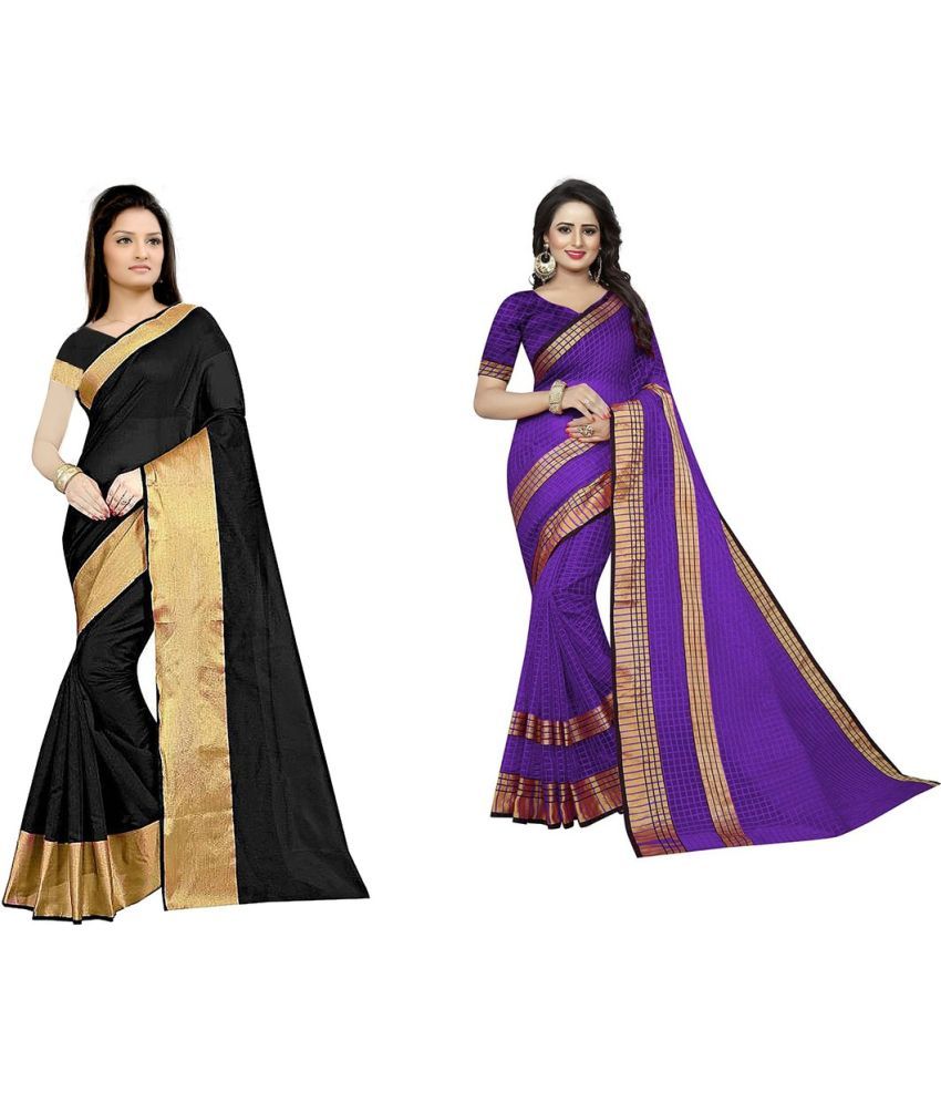     			Saadhvi Cotton Silk Printed Saree With Blouse Piece - Multicolor ( Pack of 2 )