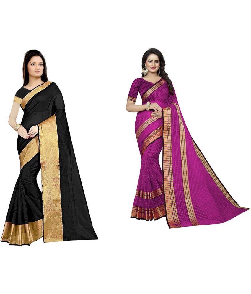     			Saadhvi Cotton Silk Printed Saree With Blouse Piece - Multicolor ( Pack of 2 )