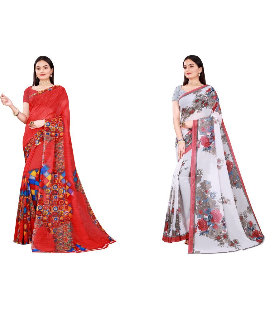     			Saadhvi Cotton Silk Printed Saree With Blouse Piece - Multicolor ( Pack of 2 )