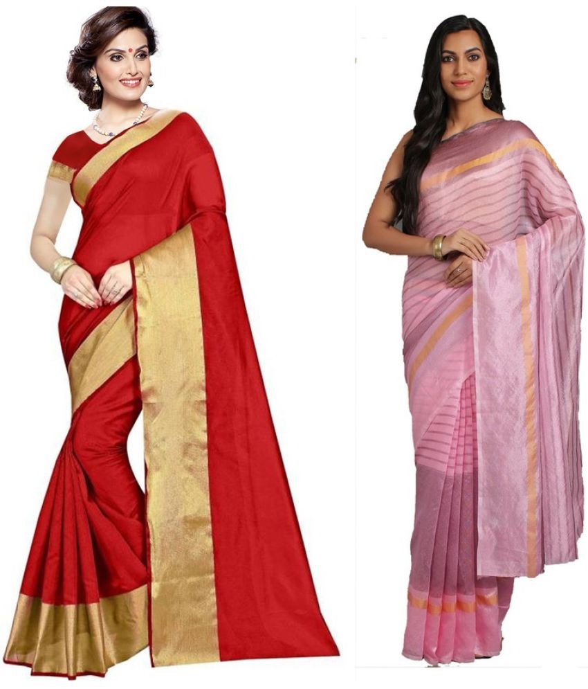     			Saadhvi Cotton Silk Printed Saree With Blouse Piece - Multicolor ( Pack of 2 )