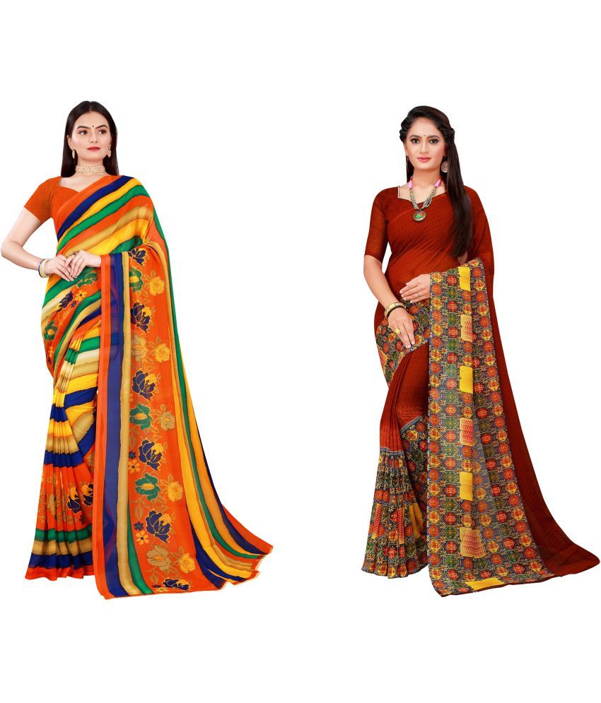     			Saadhvi Cotton Silk Printed Saree With Blouse Piece - Multicolor ( Pack of 2 )