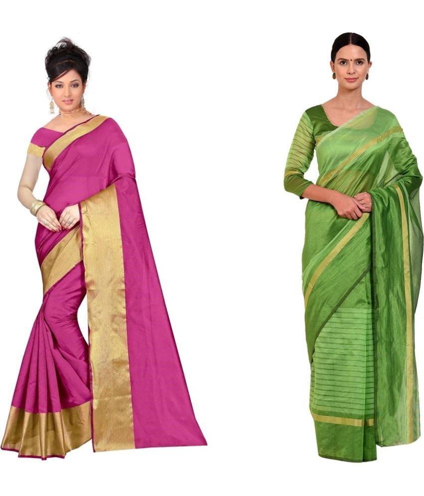     			Saadhvi Cotton Silk Printed Saree With Blouse Piece - Multicolor ( Pack of 2 )