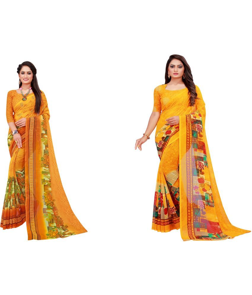     			Saadhvi Cotton Silk Printed Saree With Blouse Piece - Multicolor ( Pack of 2 )