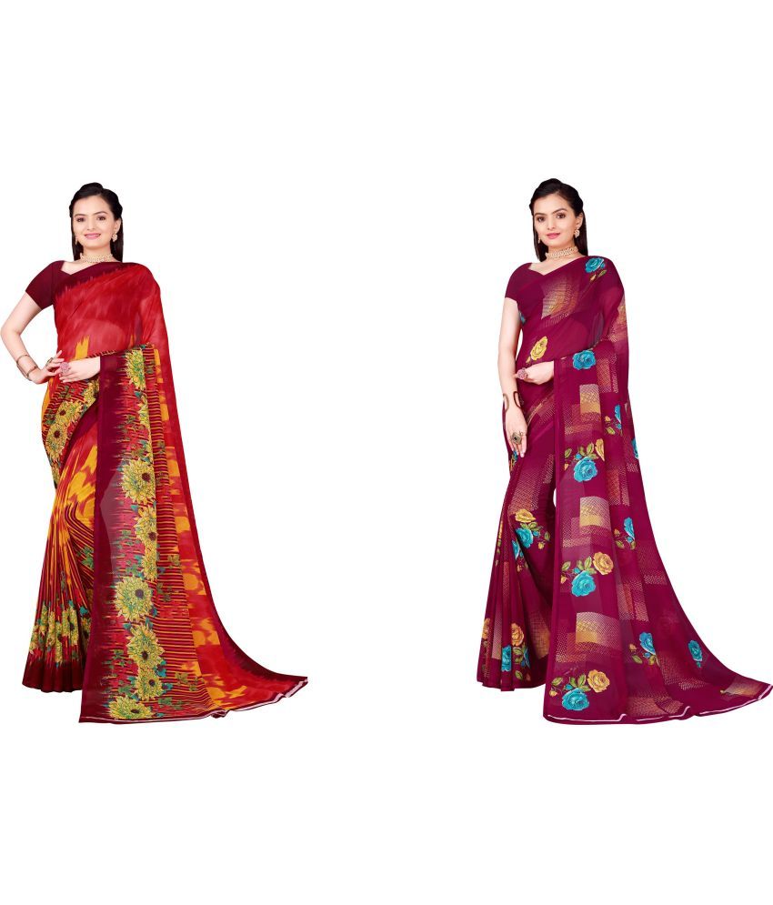     			Saadhvi Cotton Silk Printed Saree With Blouse Piece - Multicolor ( Pack of 2 )