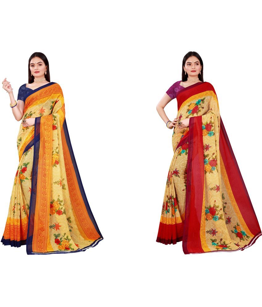     			Saadhvi Cotton Silk Printed Saree With Blouse Piece - Multicolor ( Pack of 2 )