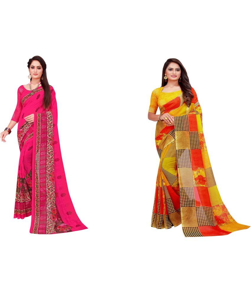     			Saadhvi Cotton Silk Printed Saree With Blouse Piece - Multicolor ( Pack of 2 )