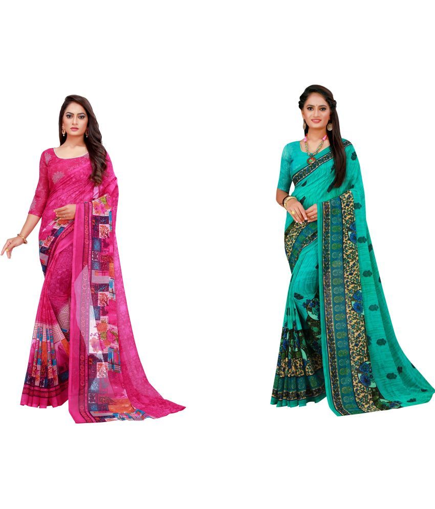     			Saadhvi Cotton Silk Printed Saree With Blouse Piece - Multicolor ( Pack of 2 )