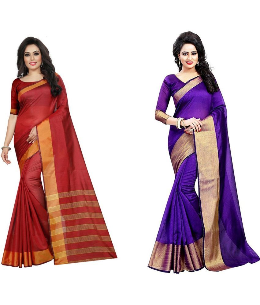     			Saadhvi Cotton Silk Printed Saree With Blouse Piece - Multicolor ( Pack of 2 )