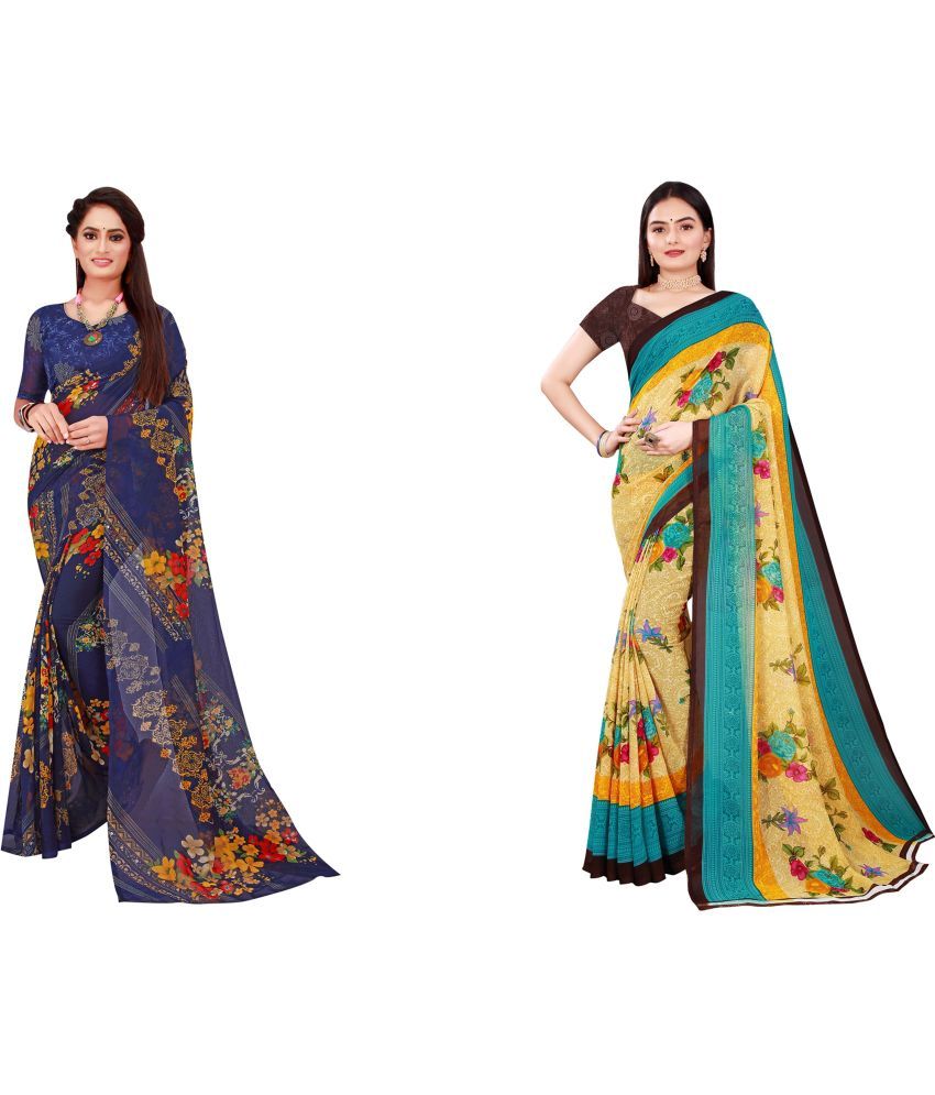     			Saadhvi Cotton Silk Printed Saree With Blouse Piece - Multicolor ( Pack of 2 )