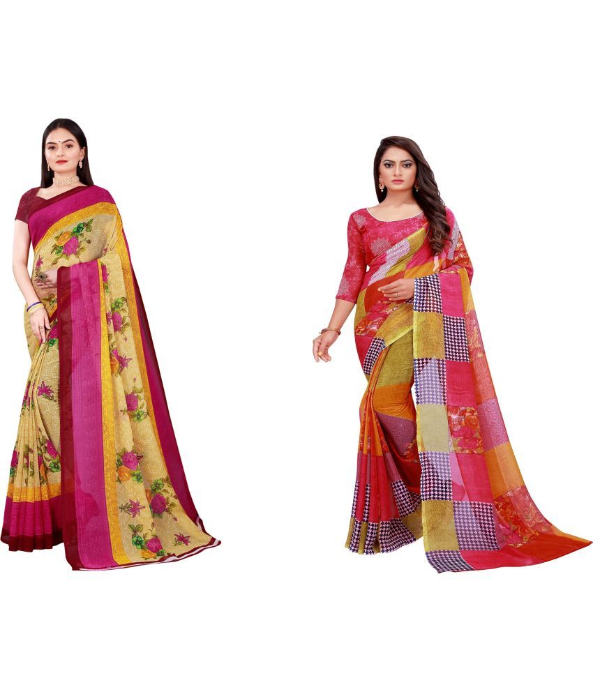     			Saadhvi Cotton Silk Printed Saree With Blouse Piece - Multicolor ( Pack of 2 )