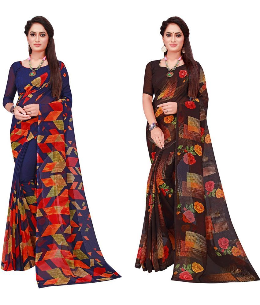     			Saadhvi Cotton Silk Printed Saree With Blouse Piece - Multicolor ( Pack of 2 )