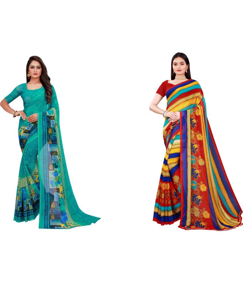     			Saadhvi Cotton Silk Printed Saree With Blouse Piece - Multicolor ( Pack of 2 )