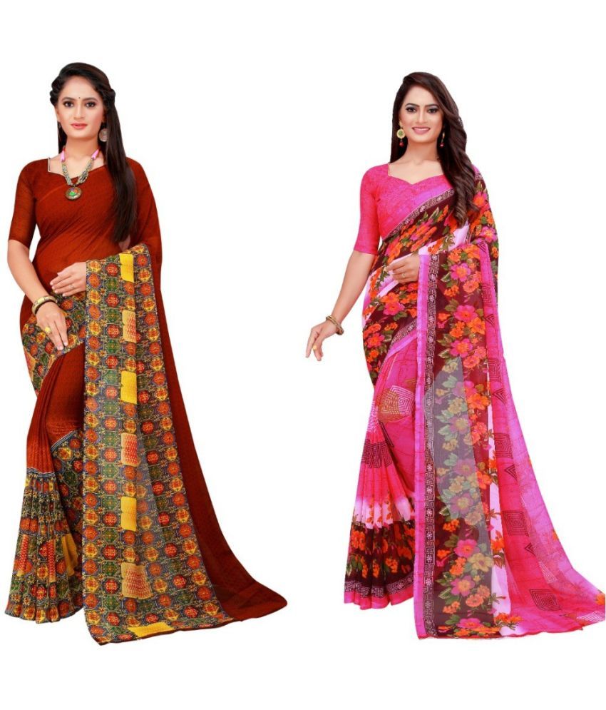     			Saadhvi Cotton Silk Printed Saree With Blouse Piece - Multicolor ( Pack of 2 )