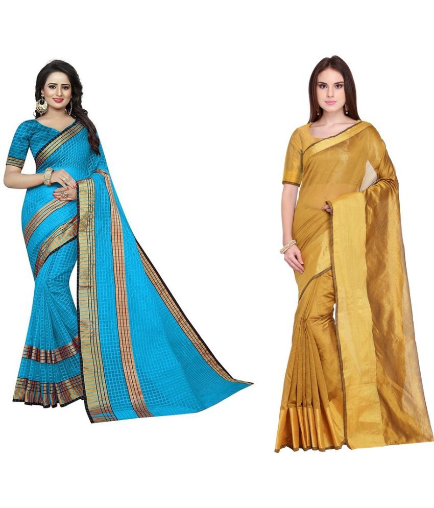     			Saadhvi Cotton Silk Printed Saree With Blouse Piece - Multicolor ( Pack of 2 )