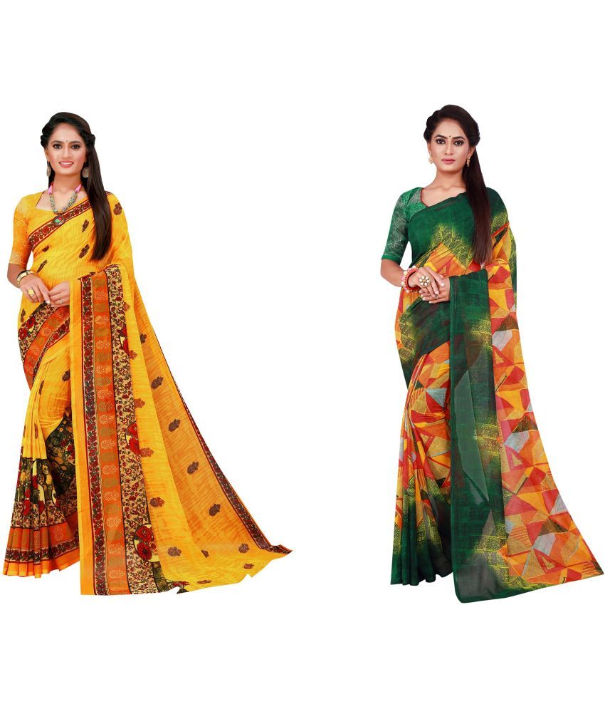     			Saadhvi Cotton Silk Printed Saree With Blouse Piece - Multicolor ( Pack of 2 )