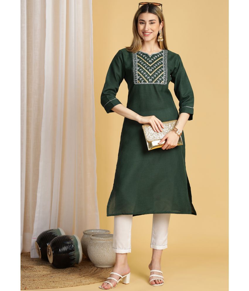     			TRAHIMAM Cotton Blend Embroidered Kurti With Pants Women's Stitched Salwar Suit - Green ( Pack of 1 )