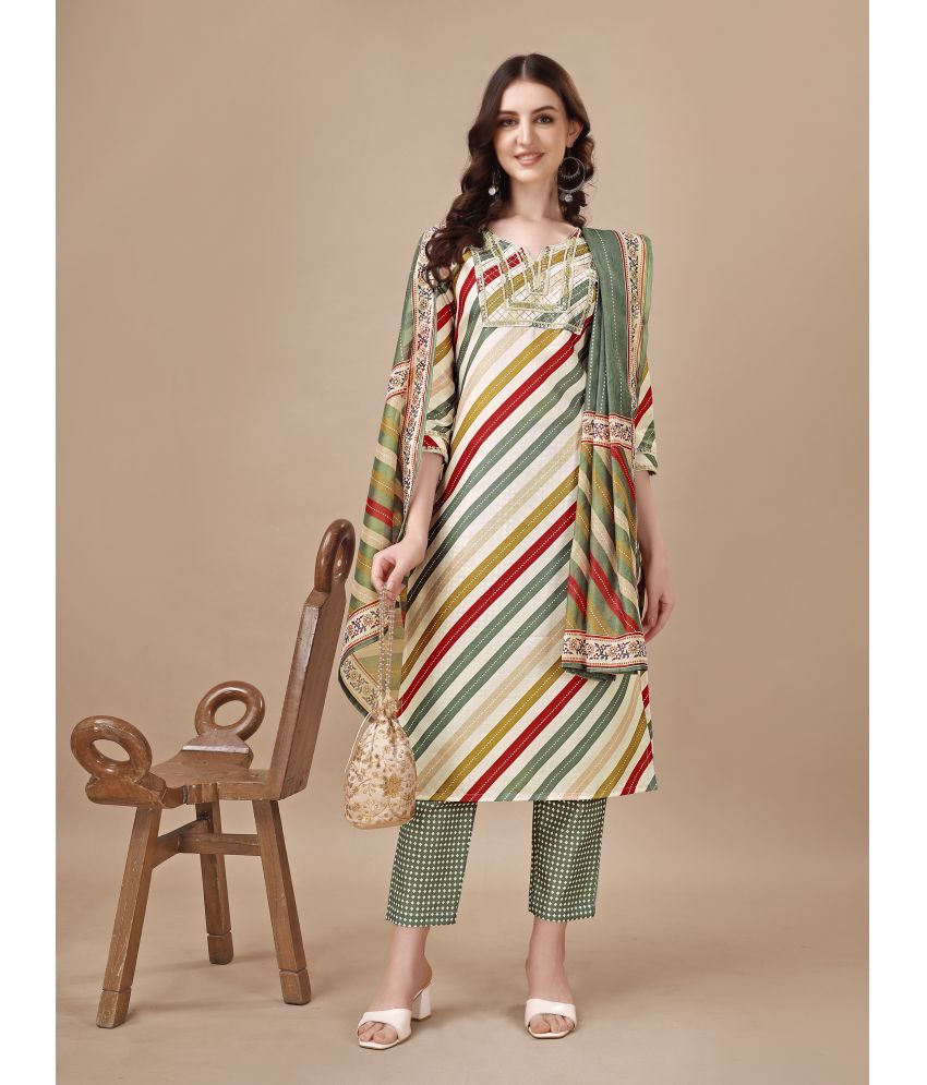     			TRAHIMAM Cotton Blend Printed Kurti With Pants Women's Stitched Salwar Suit - Multicolor ( Pack of 1 )