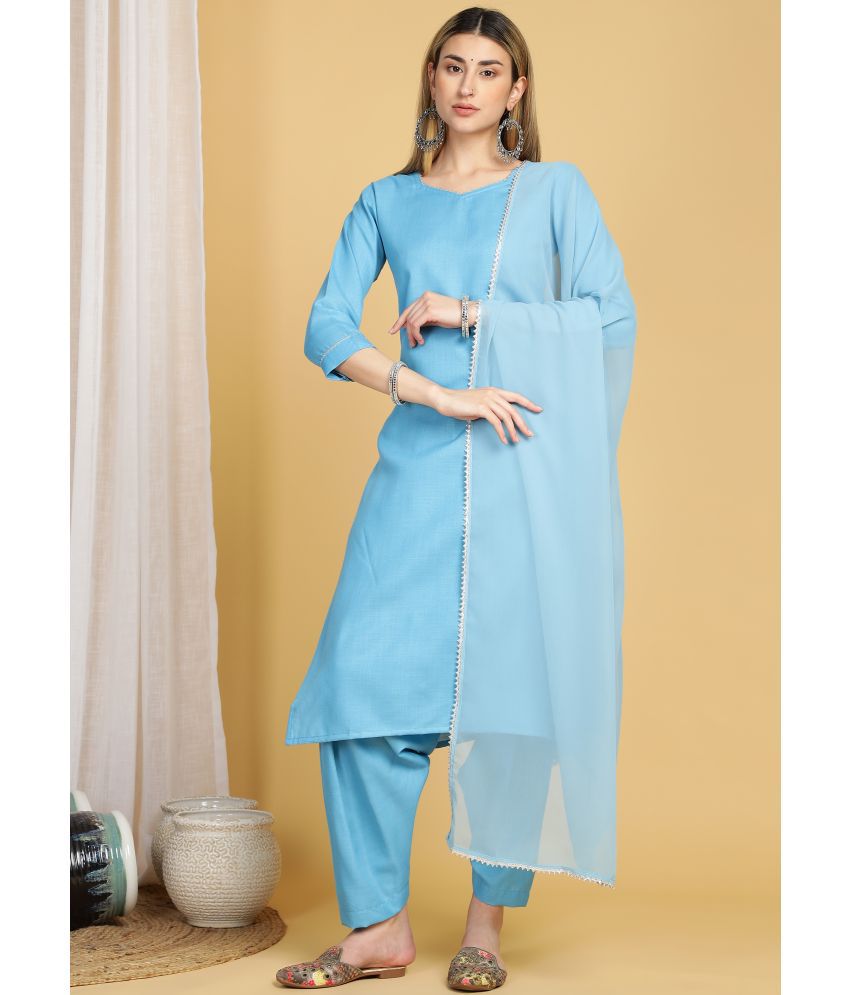    			TRAHIMAM Cotton Solid Kurti With Patiala Women's Stitched Salwar Suit - Blue ( Pack of 1 )